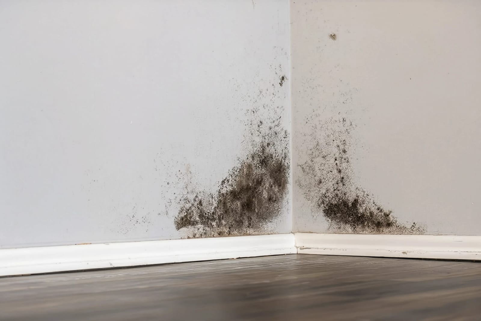 Black mold spreading up an interior wall corner